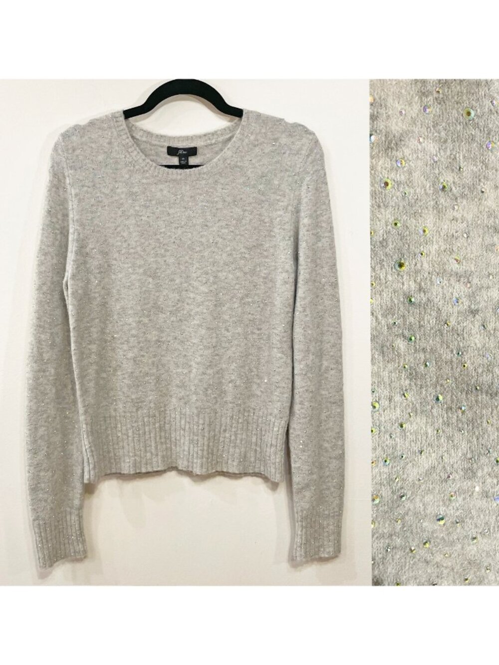 New J.Crew Wool Blend Rhinestone Sweater Grey Medium $128